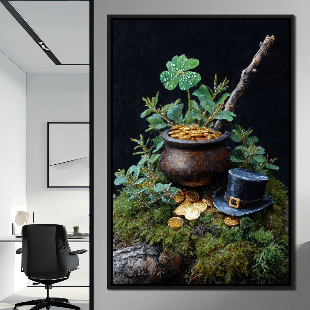 Lucky Clover Gold Pot Canvas Wall Art