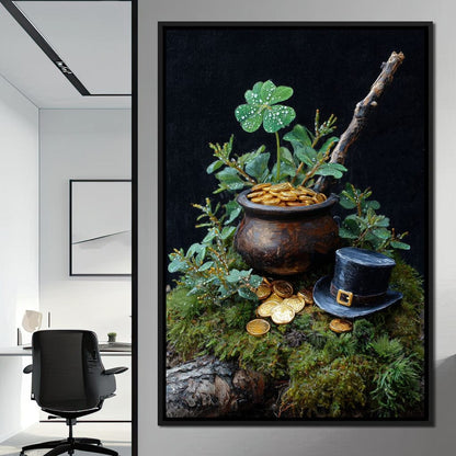 Lucky Clover Gold Pot Canvas Wall Art