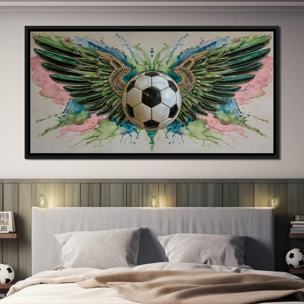 Winged Soccer Ball Watercolor Canvas Wall Art