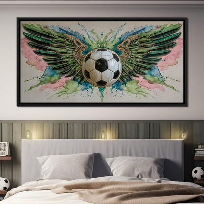 Winged Soccer Ball Watercolor Canvas Wall Art
