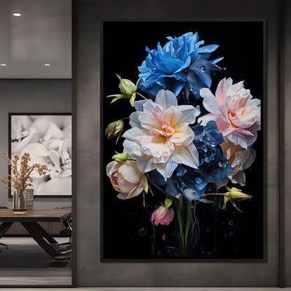 Midnight Flower Symphony Canvas Wall Art