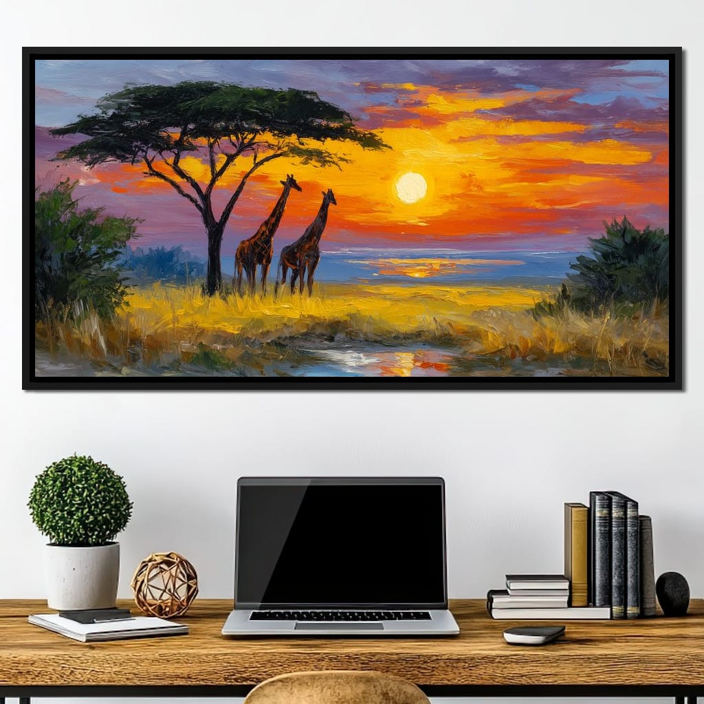 Savanna Giraffes Sunset Glow Canvas Wall Art