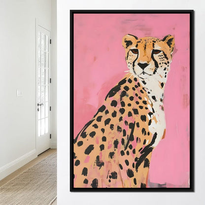 Cheetah Safari Elegance on Pink Canvas Wall Art