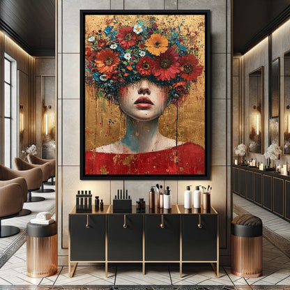 Bloomed Silence in Gold Canvas Wall Art