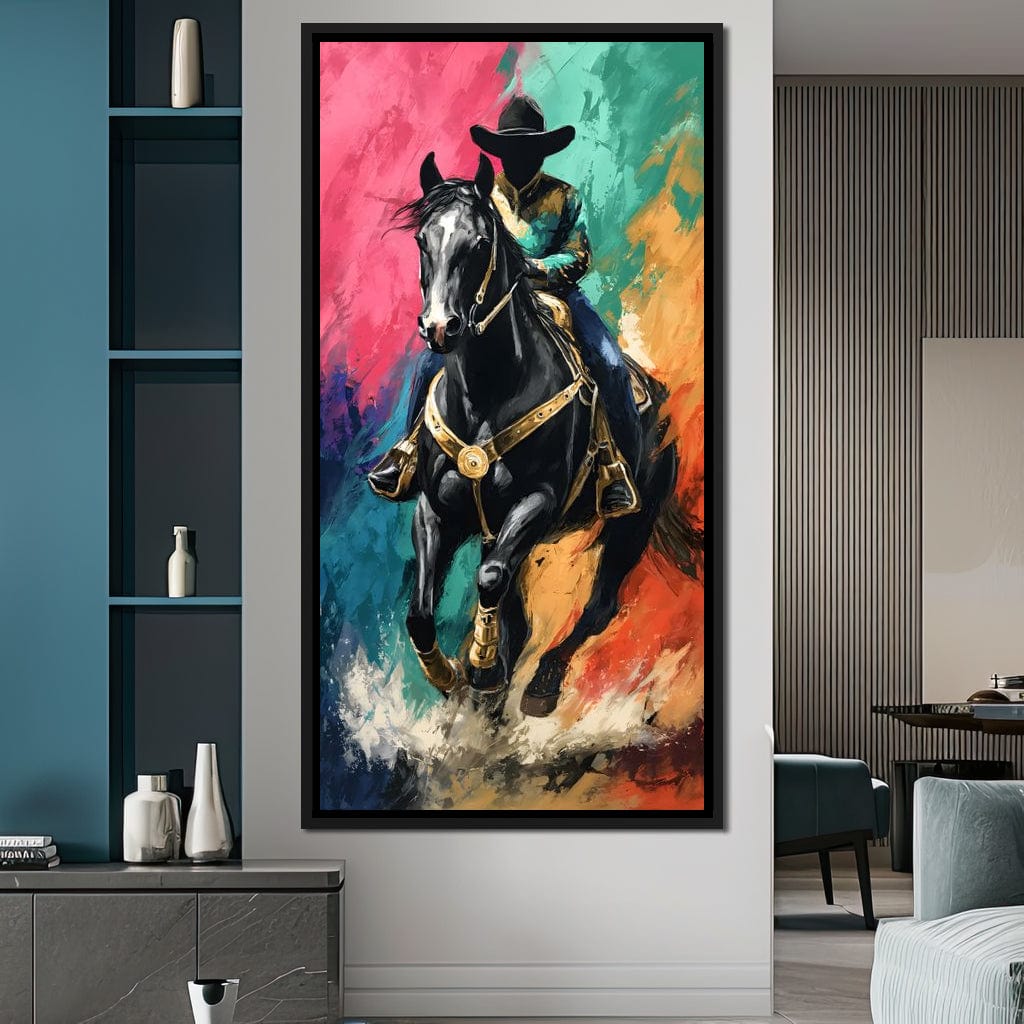 Galloping Midnight Charro Charge Canvas Wall Art