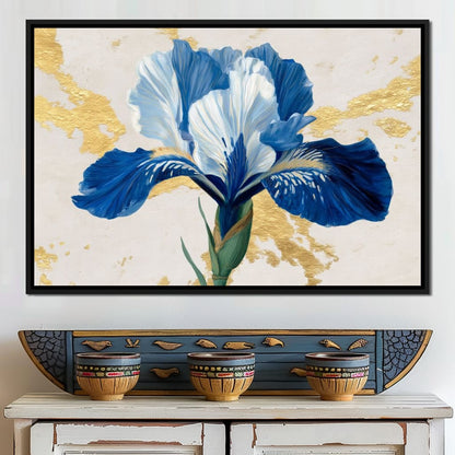 Gilded Blue Iris Bloom Canvas Wall Art