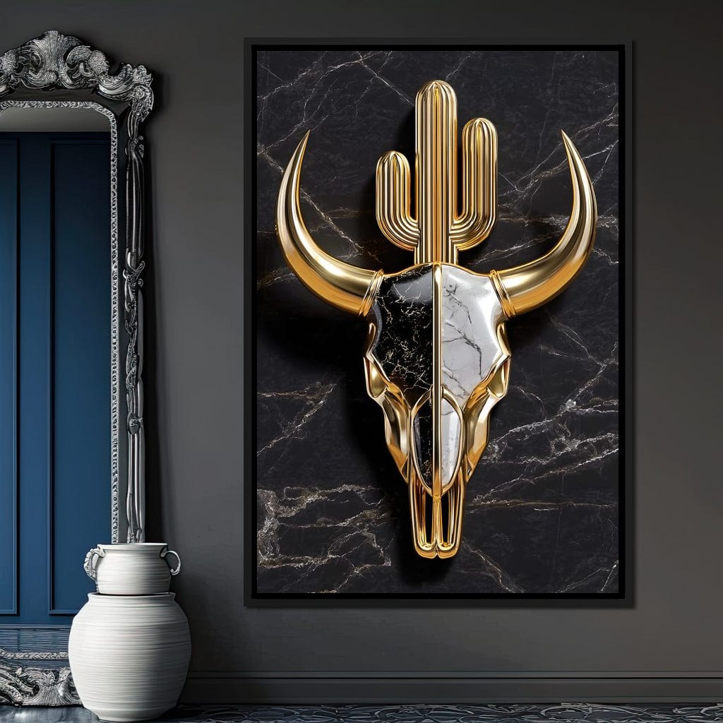 Golden Desert Totem Skull Marble Canvas Wall Art