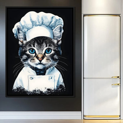 Chef Feline in Snowy Whites Canvas Wall Art