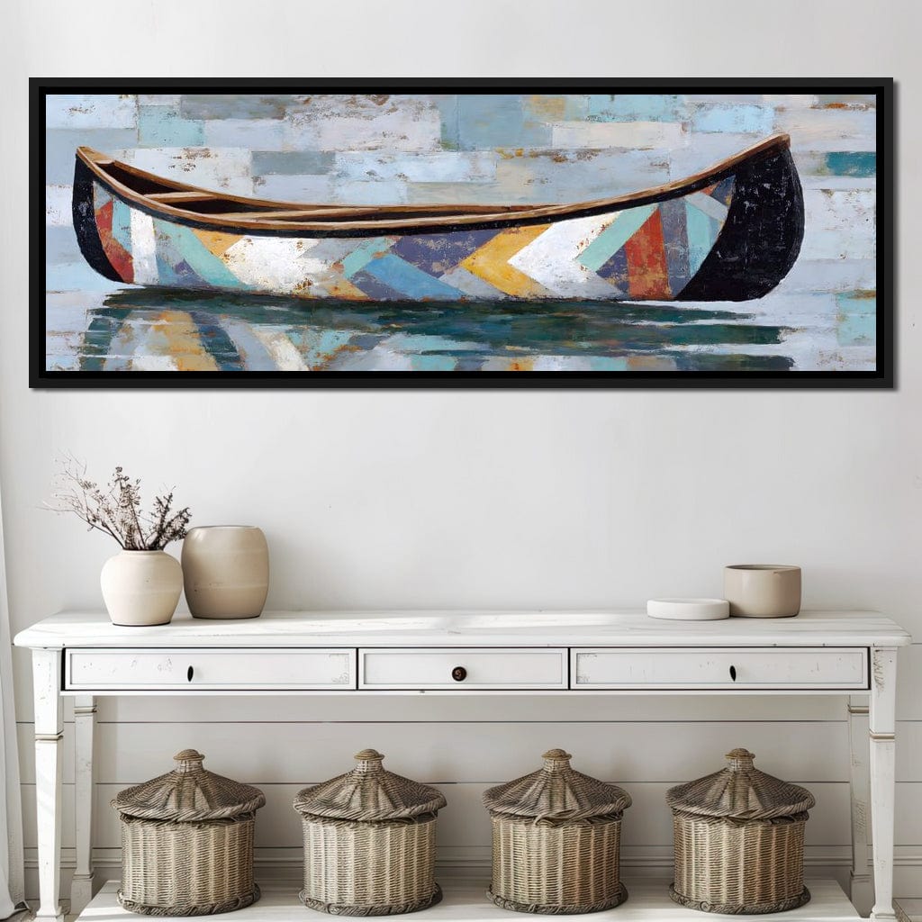 Patchwork Canoe Reflections Canvas Wall Art