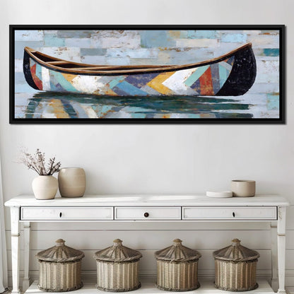 Patchwork Canoe Reflections Canvas Wall Art