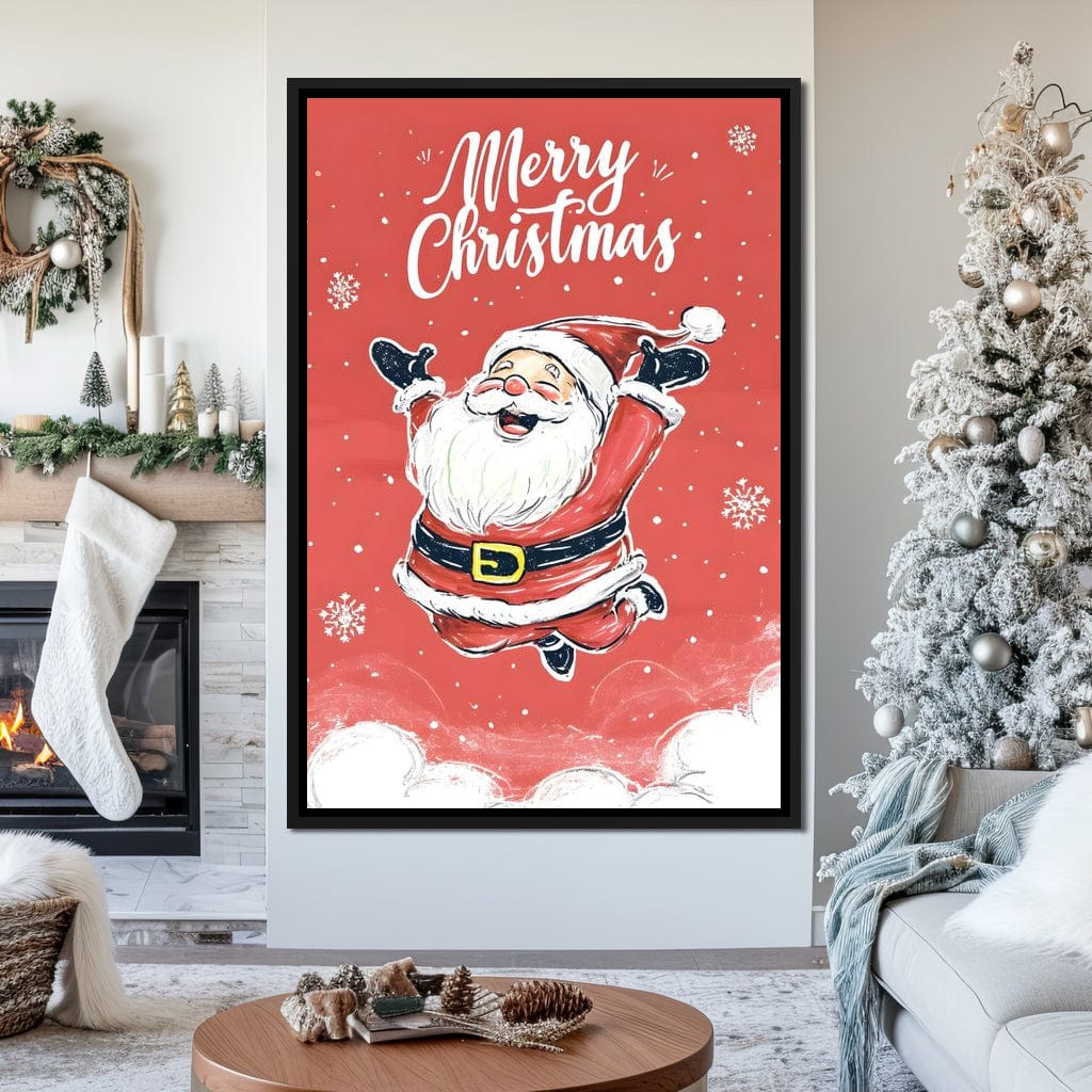 Joyful Santa Snowfall Holiday Canvas Wall Art