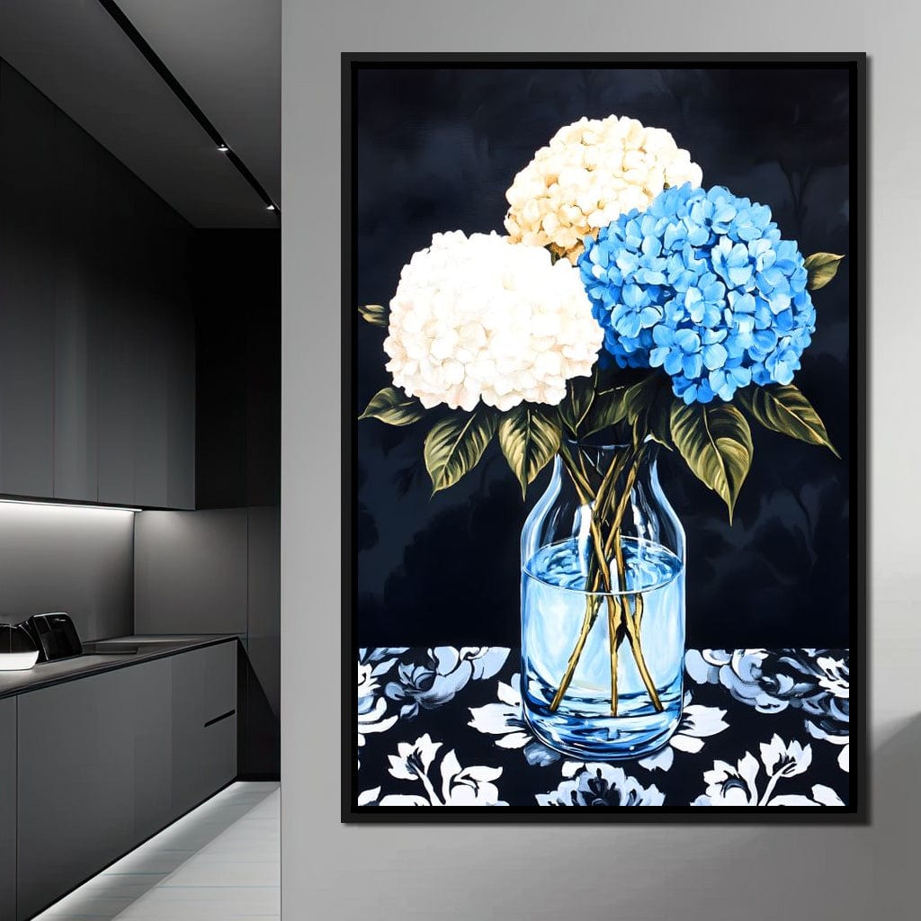 Hydrangea Dream in Glass Vase Canvas Wall Art