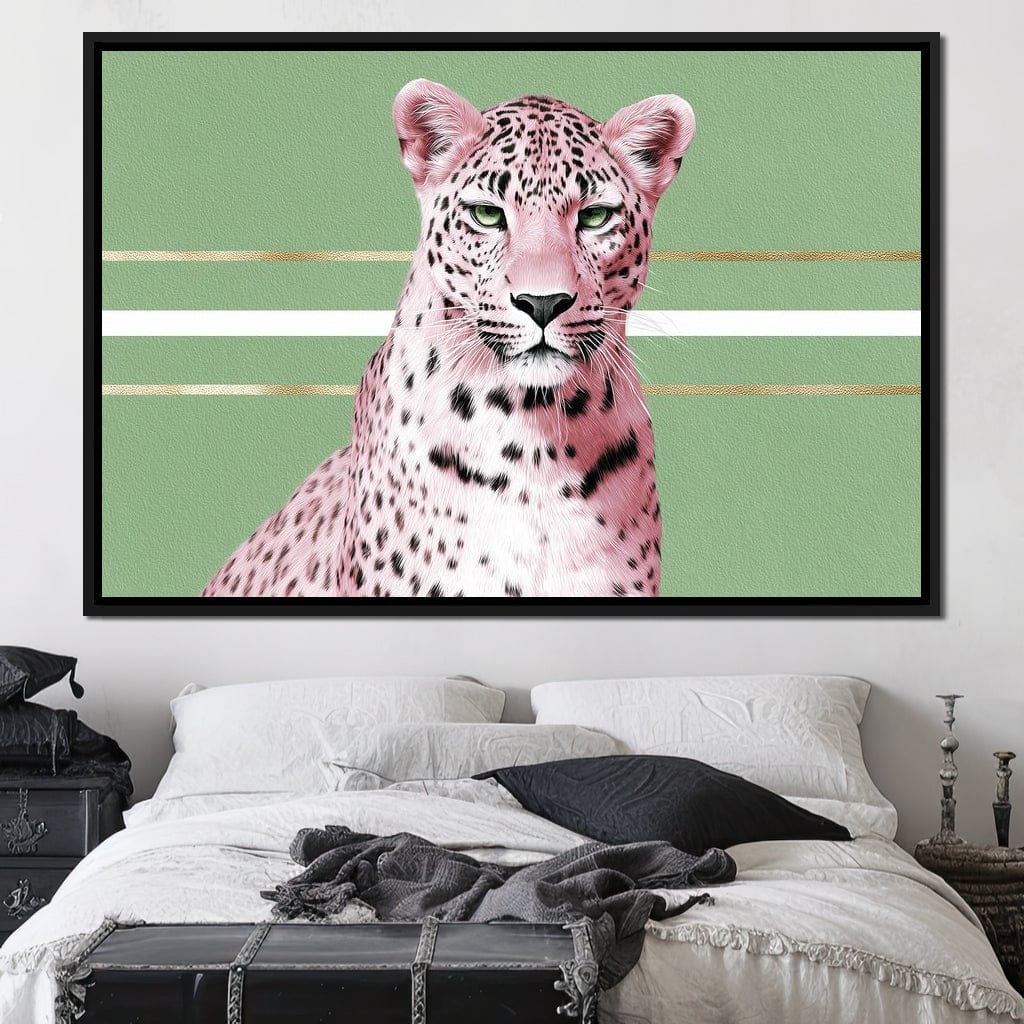Pink Leopard Gold Line Portrait Canvas Wall Art