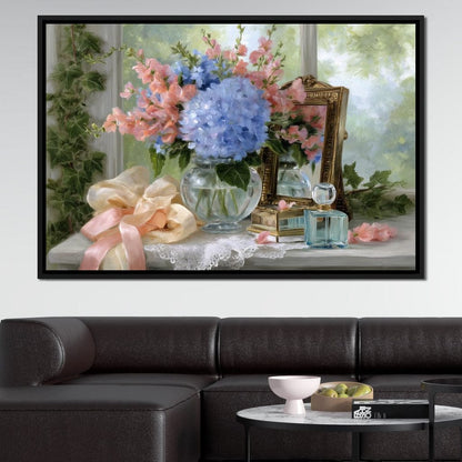 Sunlit Hydrangea Still Life Canvas Wall Art