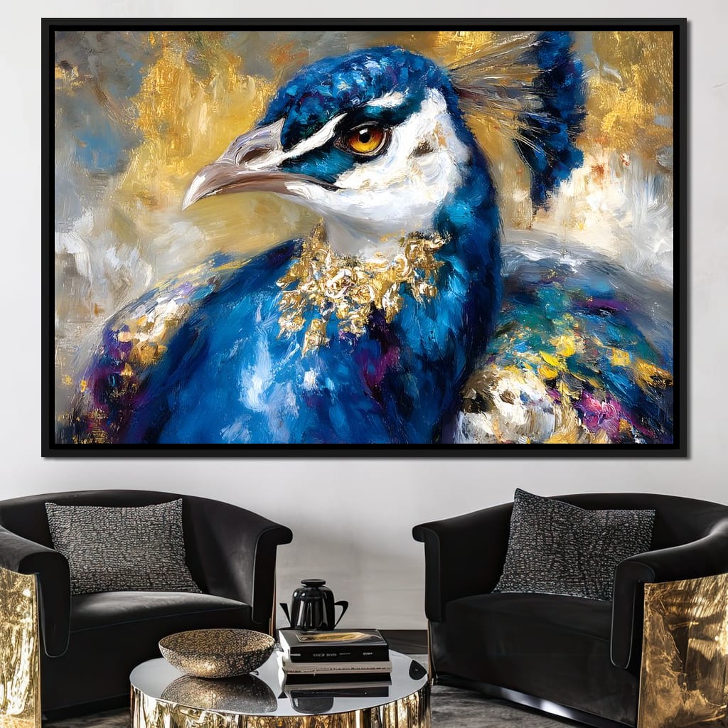 Regal Peacock Gold Radiance Canvas Wall Art