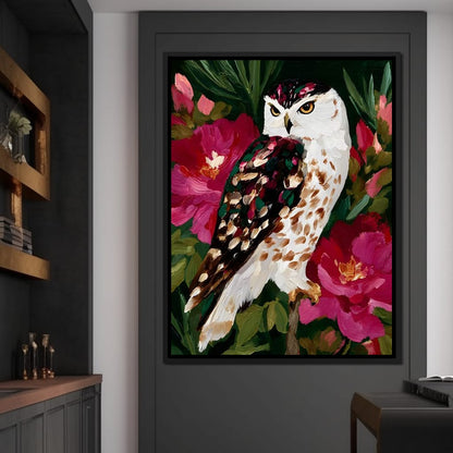 Owl Garden Bloom Portrait Canvas Wall Art