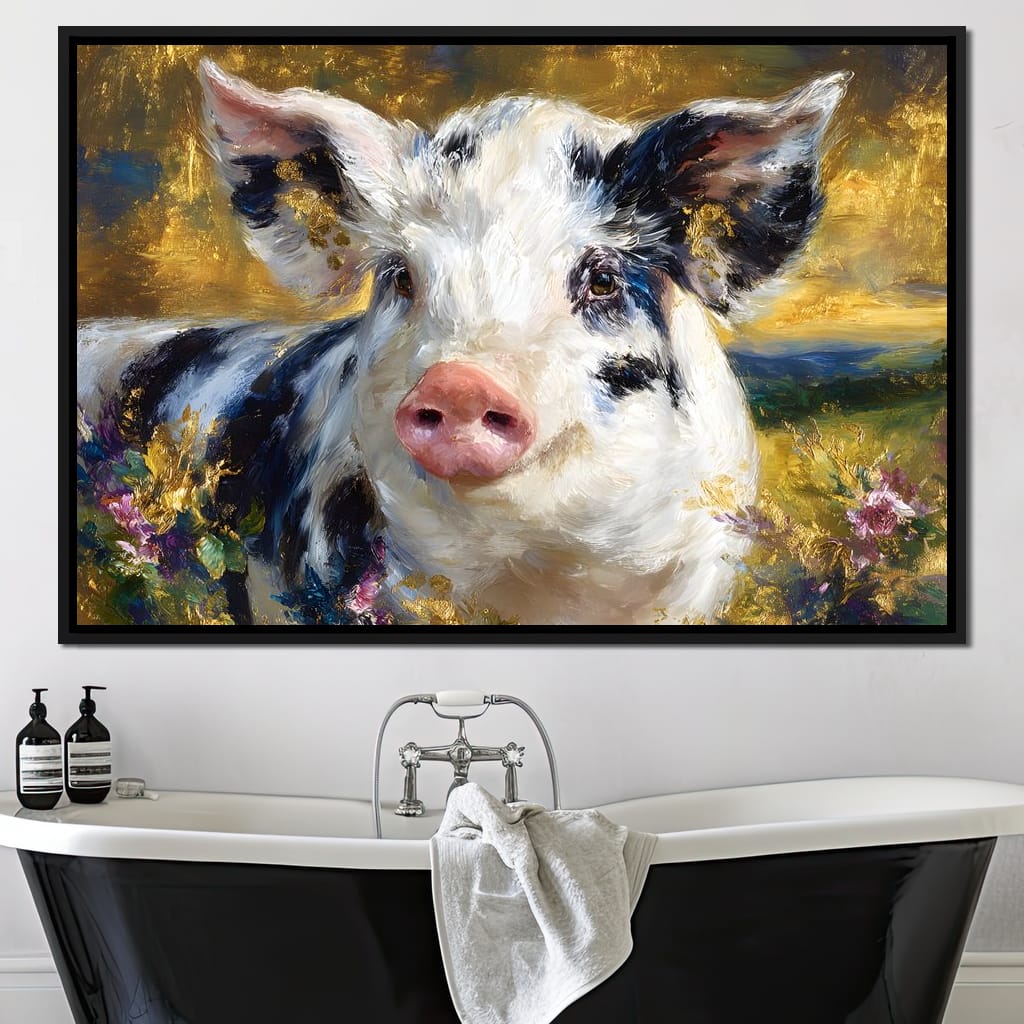 Golden Meadow Piglet Portrait Canvas Wall Art