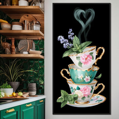 Golden Teacups Botanical Romance Canvas Wall Art