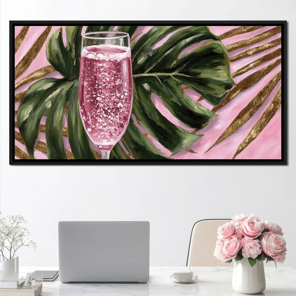 Pink Fizz Monstera Gold Canvas Wall Art