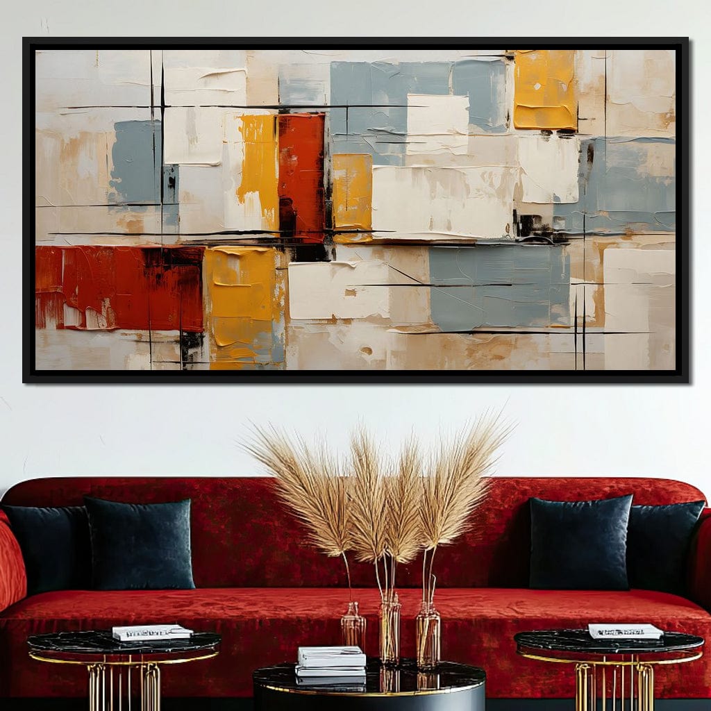 Abstract Ochre Geometry Fields Canvas Wall Art
