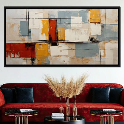 Abstract Ochre Geometry Fields Canvas Wall Art