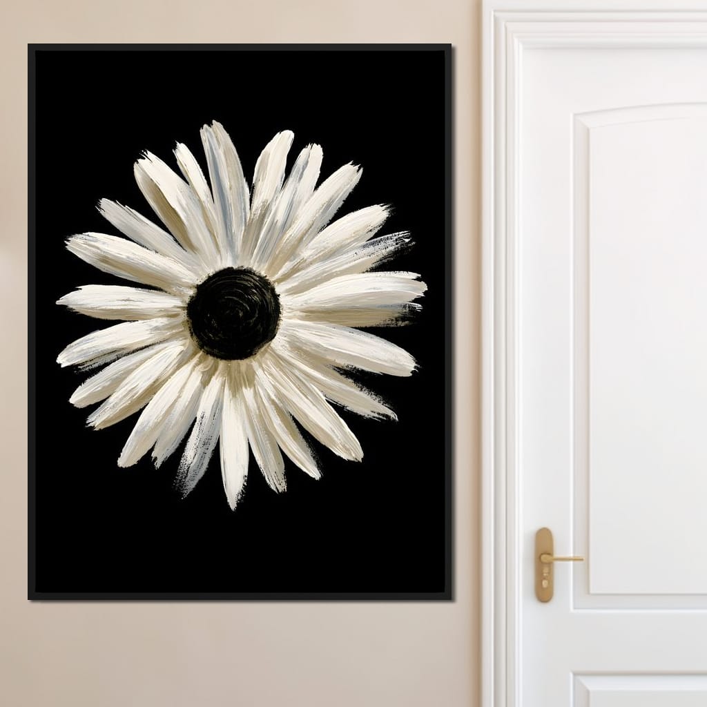 Solitary Pale Petals Against The Void Canvas Wall Art