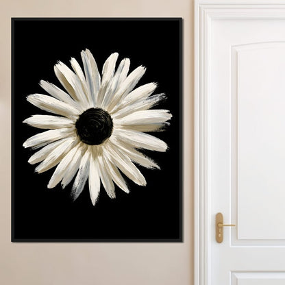 Solitary Pale Petals Against The Void Canvas Wall Art