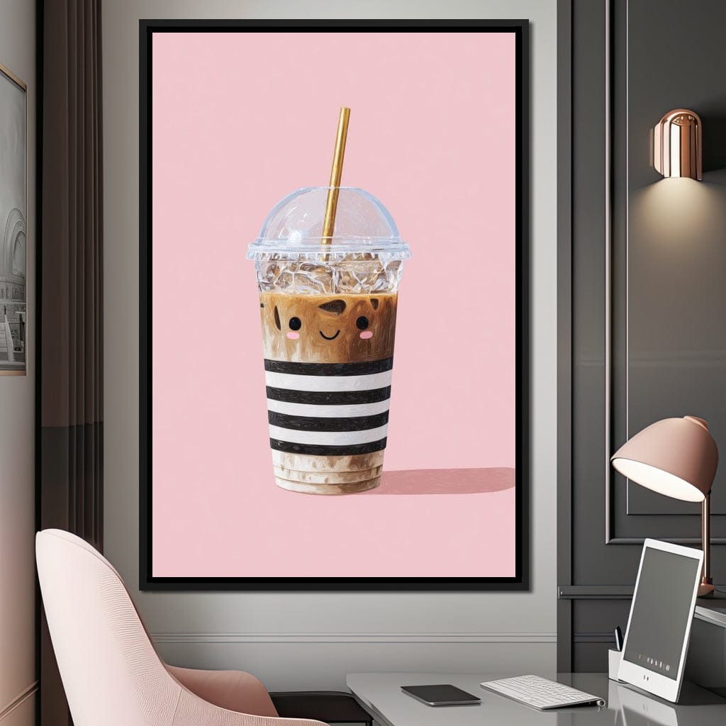 Happy Iced Latte Pop Minimalism Canvas Wall Art