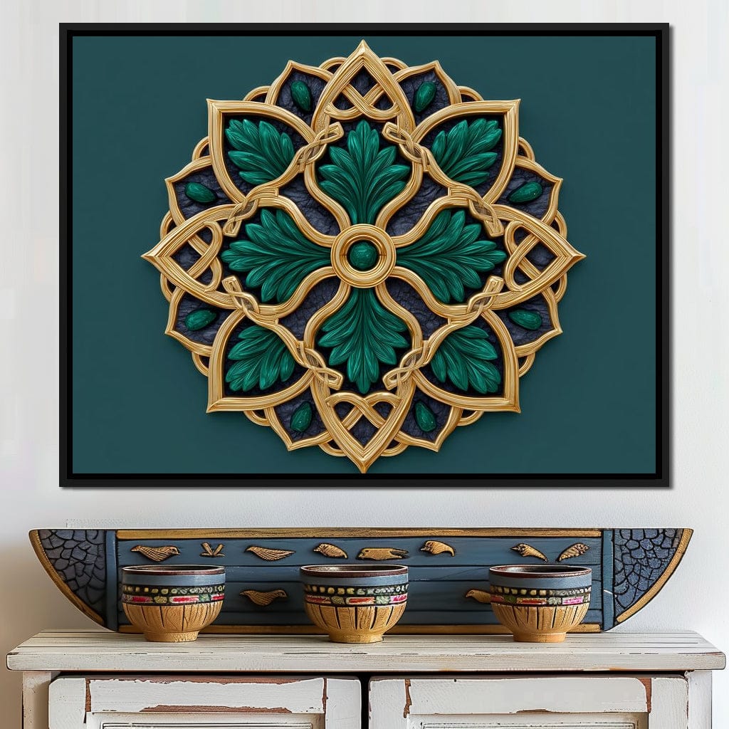 Gilded Emerald Knot Medallion Canvas Wall Art