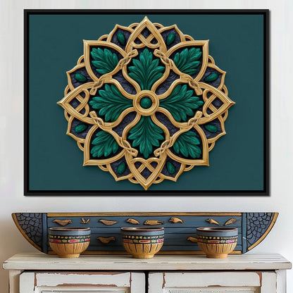Gilded Emerald Knot Medallion Canvas Wall Art