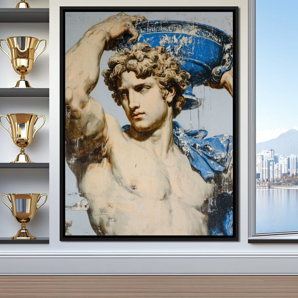 Marble Statue With Blue Urn Canvas Wall Art