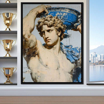 Marble Statue With Blue Urn Canvas Wall Art