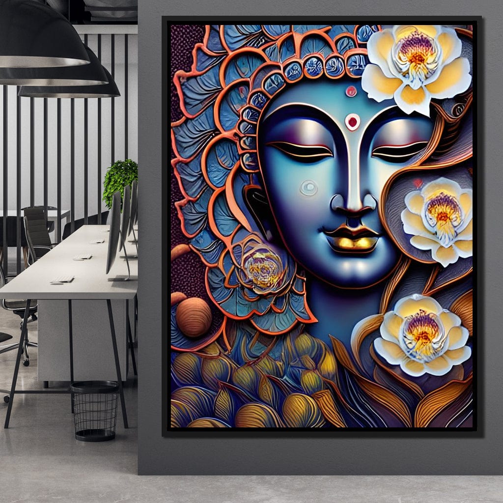 Buddha & Flowers Orange Canvas Wall Art