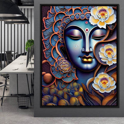 Buddha & Flowers Orange Canvas Wall Art