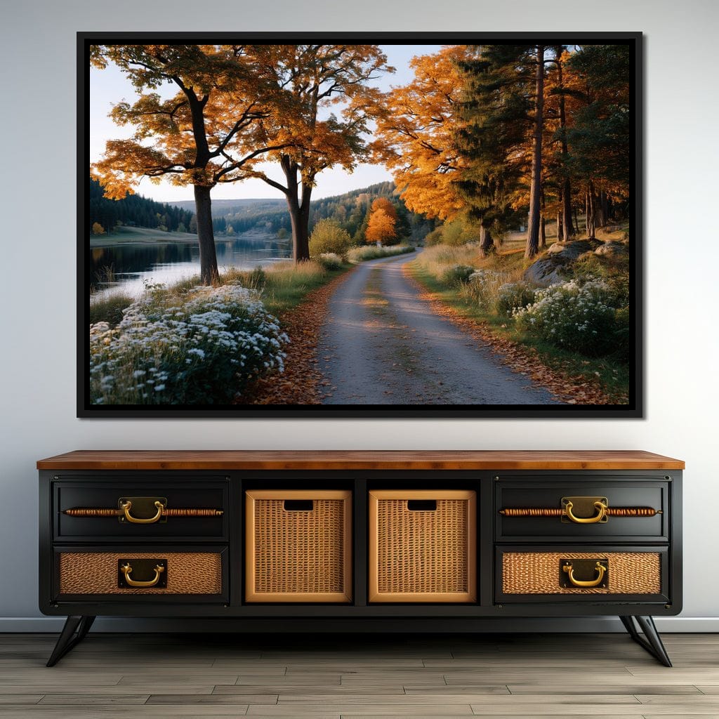 Autumn Lake Pathway Glow Canvas Wall Art