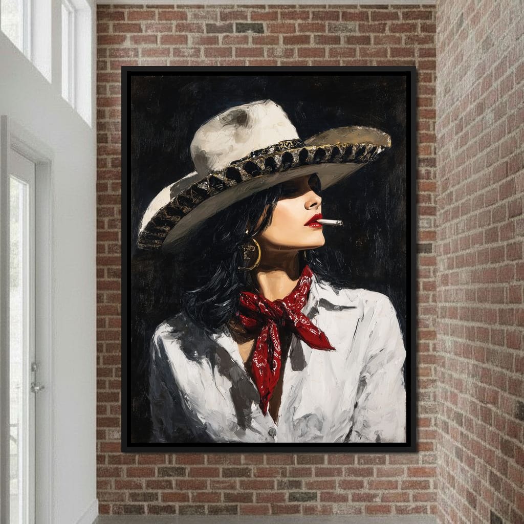 Noir Cowgirl Cigarette Glow Canvas Wall Art