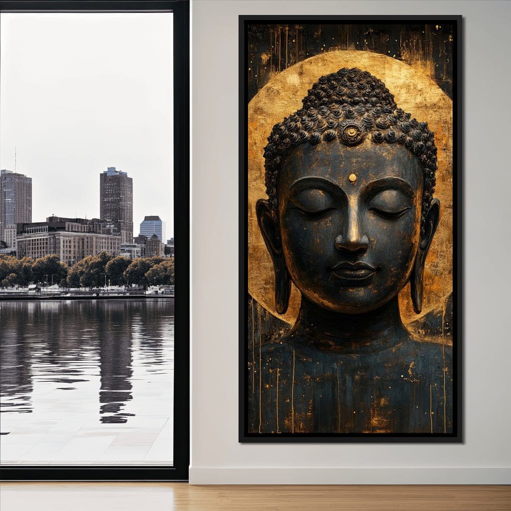 Golden Tranquil Buddha Portrait Canvas Wall Art