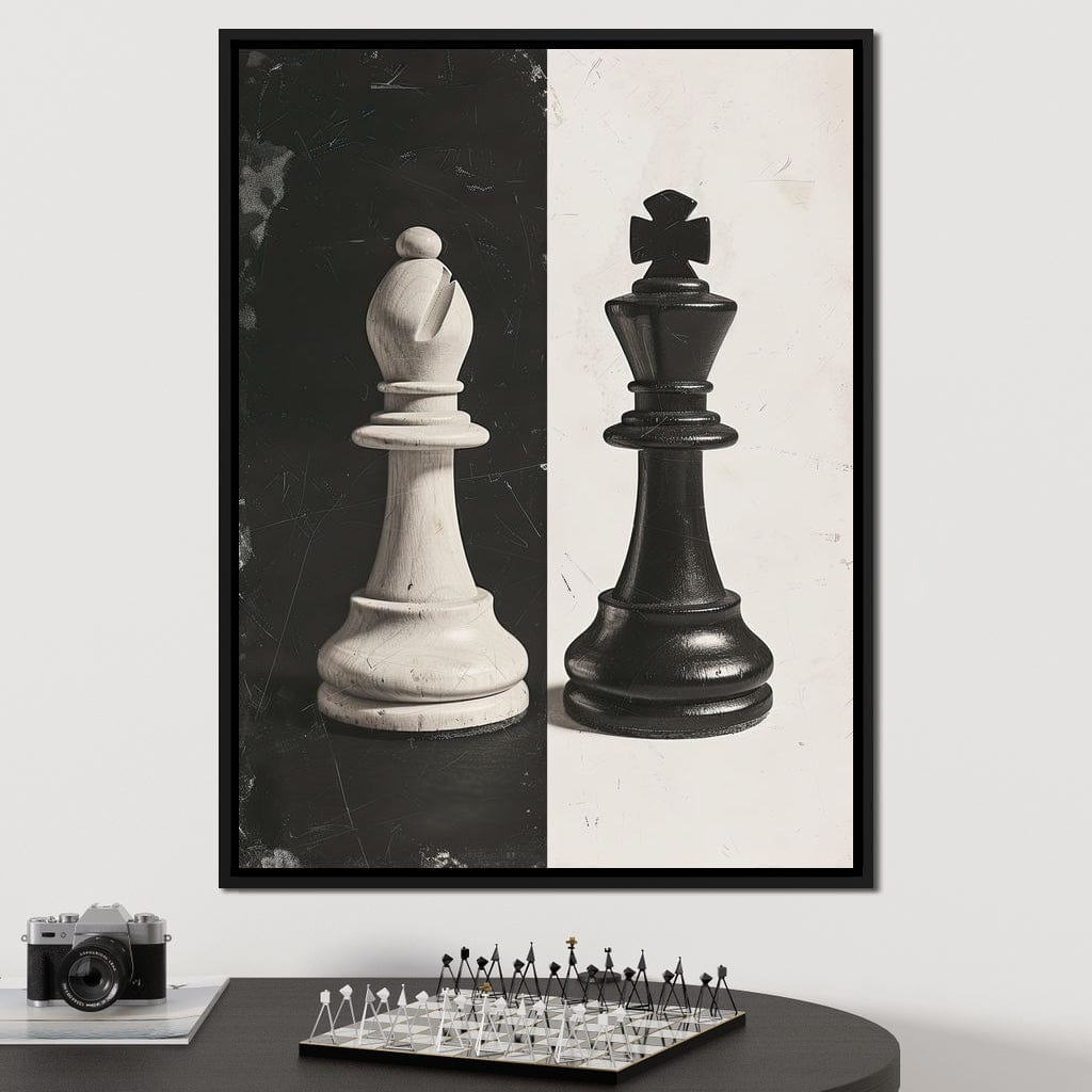 Black and White Chess Encounter Canvas Wall Art
