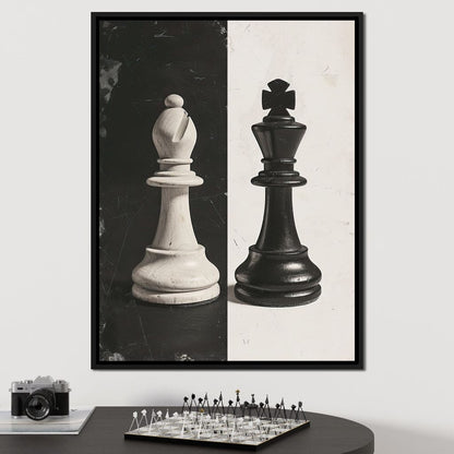 Black and White Chess Encounter Canvas Wall Art
