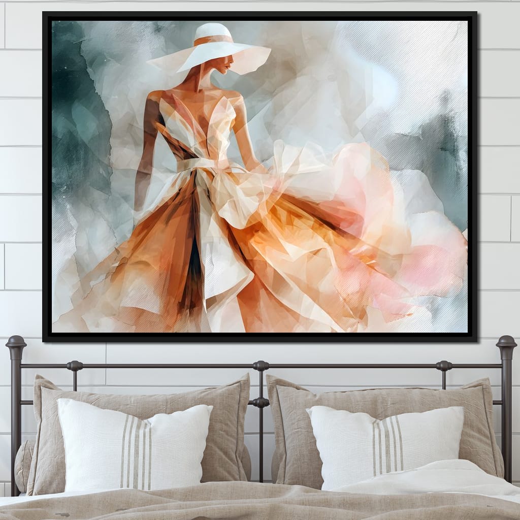 Sun Hat Lady in Peach Gown Canvas Wall Art