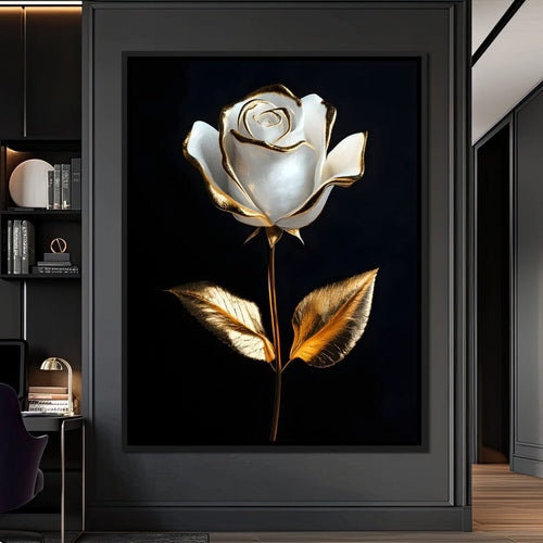 Golden Elegance Blossom Canvas Wall Art