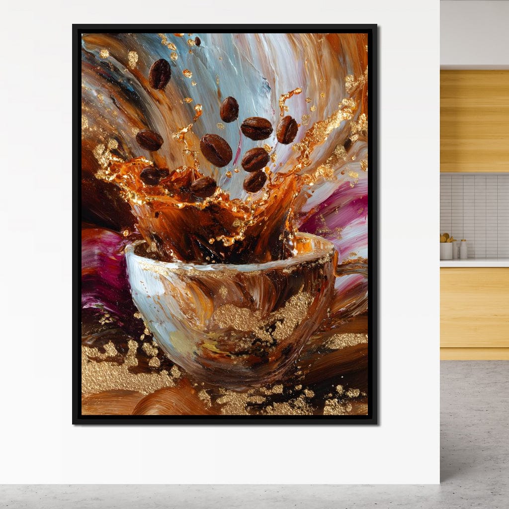 Golden Coffee Splash Reverie Canvas Wall Art