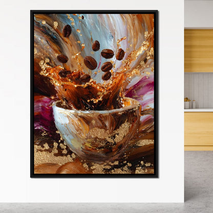 Golden Coffee Splash Reverie Canvas Wall Art