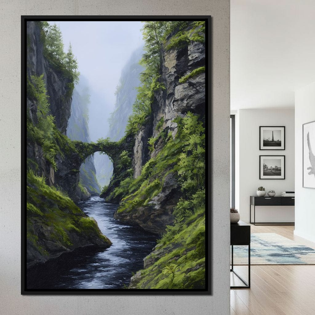 Emerald Gorge Stone Bridge River Canvas Wall Art