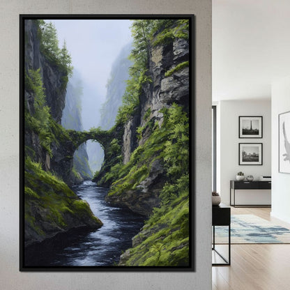 Emerald Gorge Stone Bridge River Canvas Wall Art