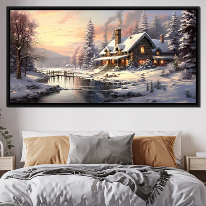 Christmas Cottage Home Canvas Wall Art