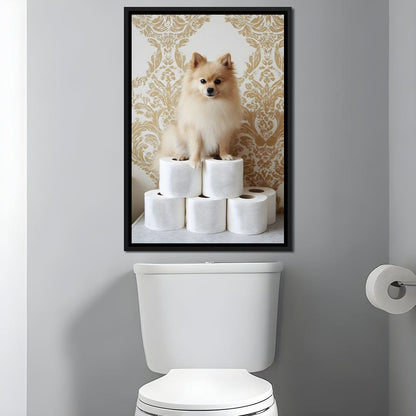 Pomeranian Toilet Tissue Throne Canvas Wall Art