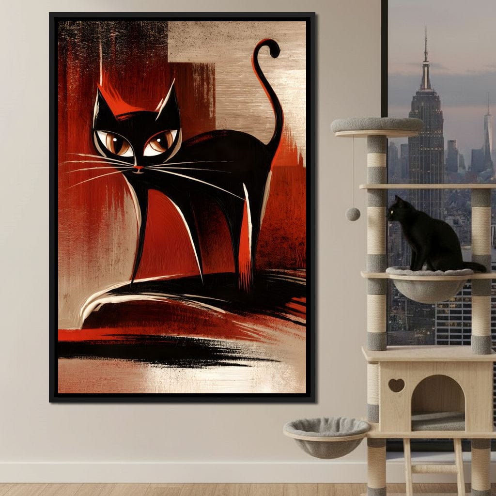 Mid Century Black Cat Stare Canvas Wall Art