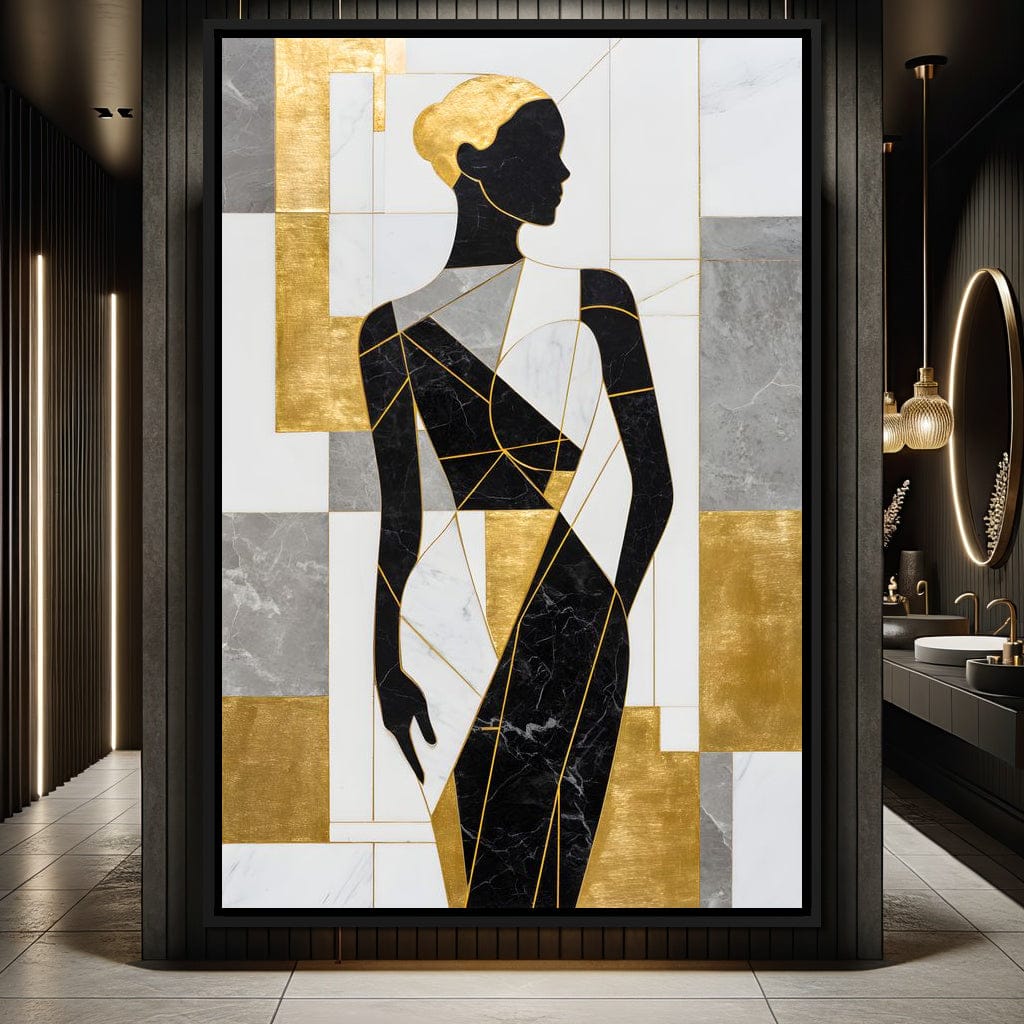 Golden Marble Muse Silhouette Canvas Wall Art