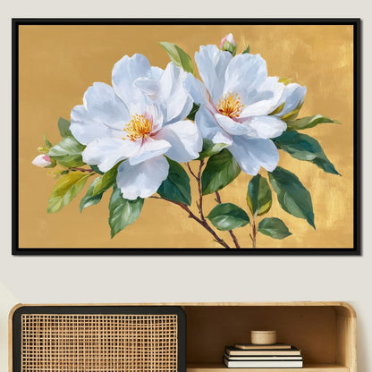 Golden Gardenia Duet Blooming Canvas Wall Art